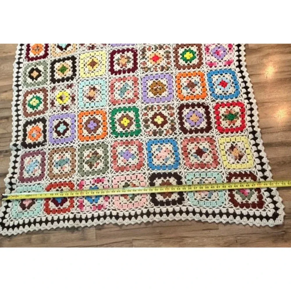 Handmade Crochet Granny Square Afghan Throw Blanket Vintage 50 x 74 Cottagecore